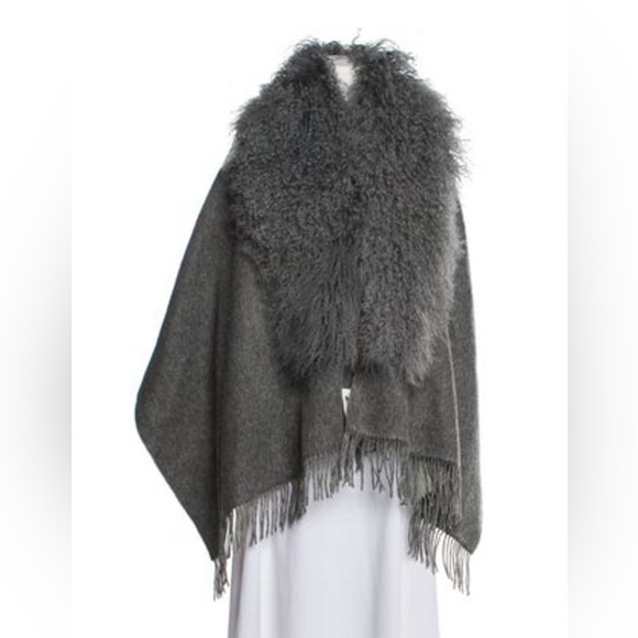 NWT Pologeorgis mongolian lamb and wool wrap poncho shawl